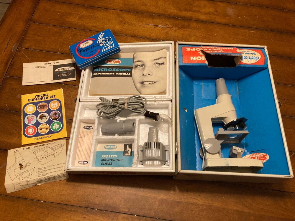 Vintage 1963 Skilcraft Microscope Lab Set Prop Metal Case