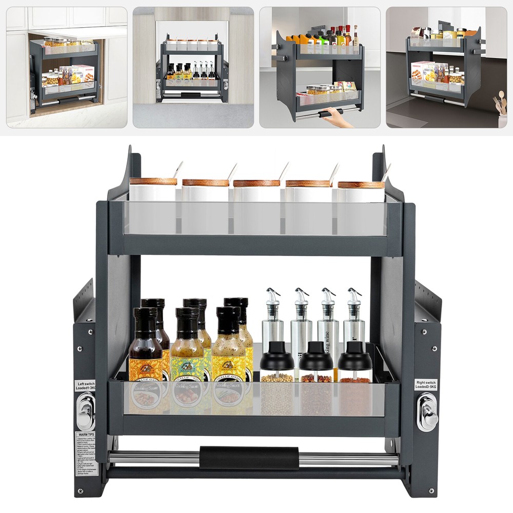 2-tier Pull-Out Cabinet Shelf Drop Down Shelf Pull-Down Lift for Kitchen Cabinet