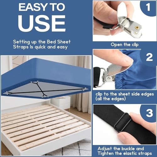 Bed Sheet Holder Straps Adjustable Sheet Fasteners Clips Keep Bedding 2 Black