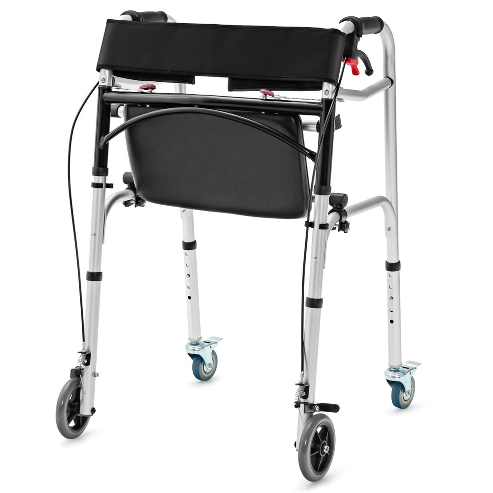 Standard Walker 2-button Folding Walker w/5" Wheels Trigger Release for Seniors