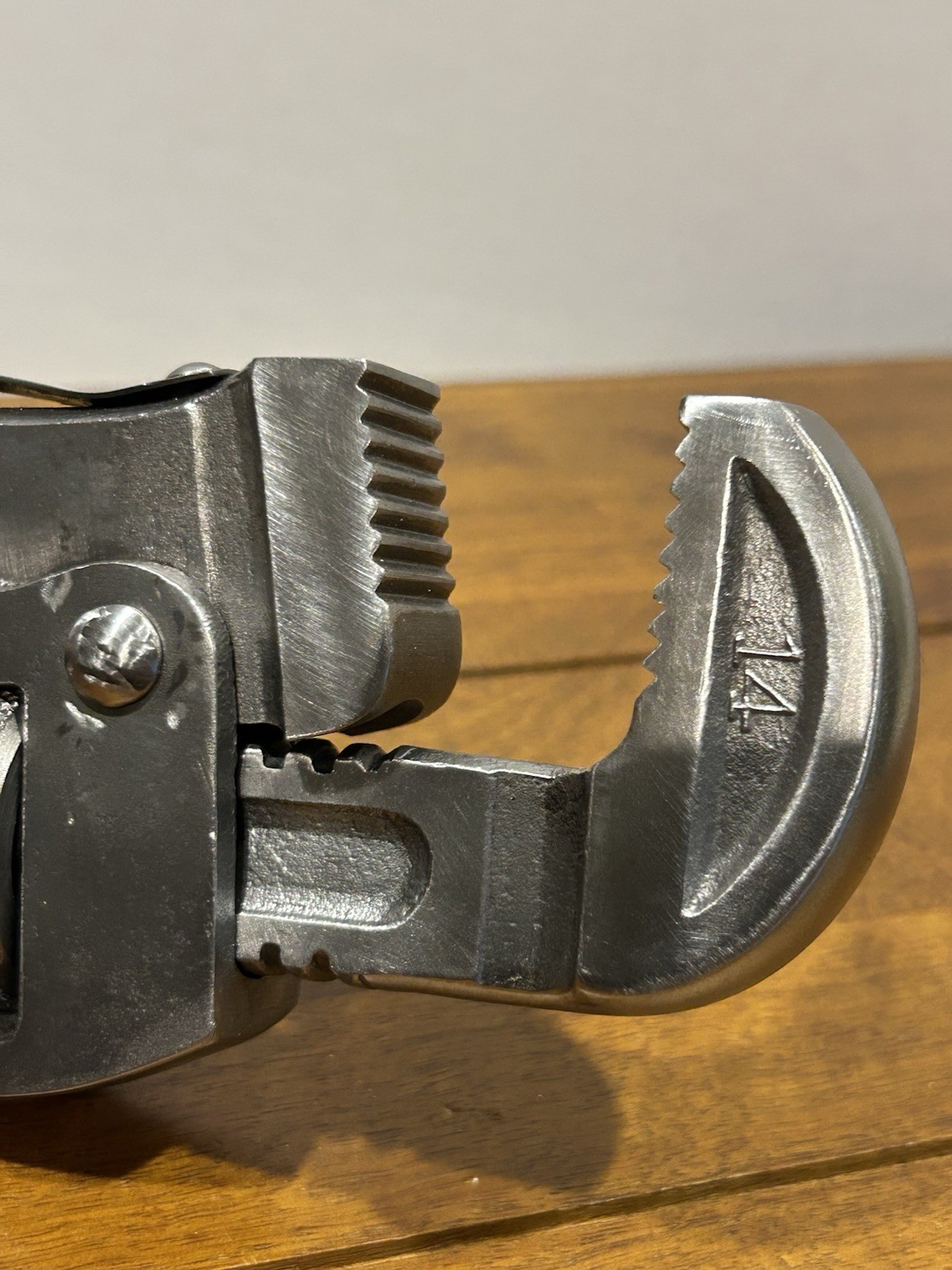 Vintage J.P. Danielson 14” Wood Handle Pipe Wrench Adjustable Monkey Wrench USA