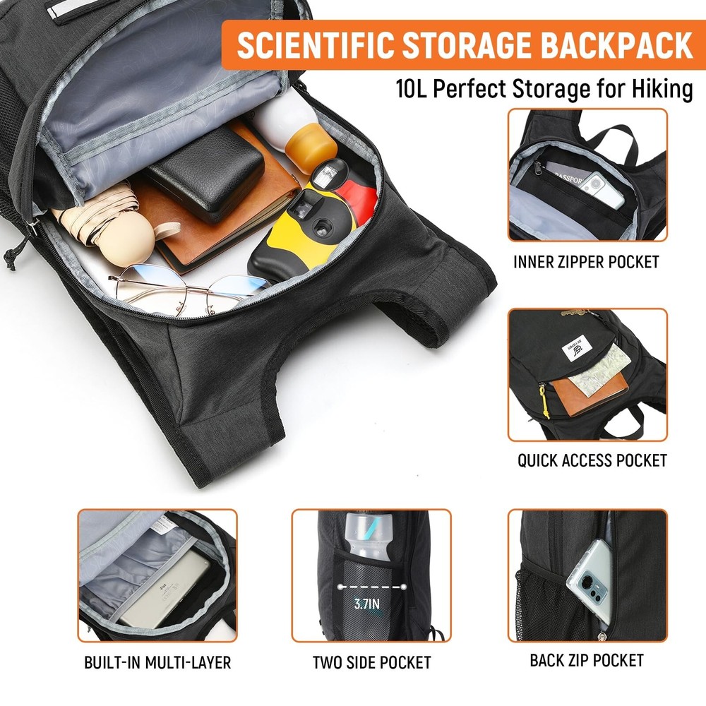 SKYSPER 10L Hiking Backpack, Foldable & Packable Lightweight Daypack for Trav...