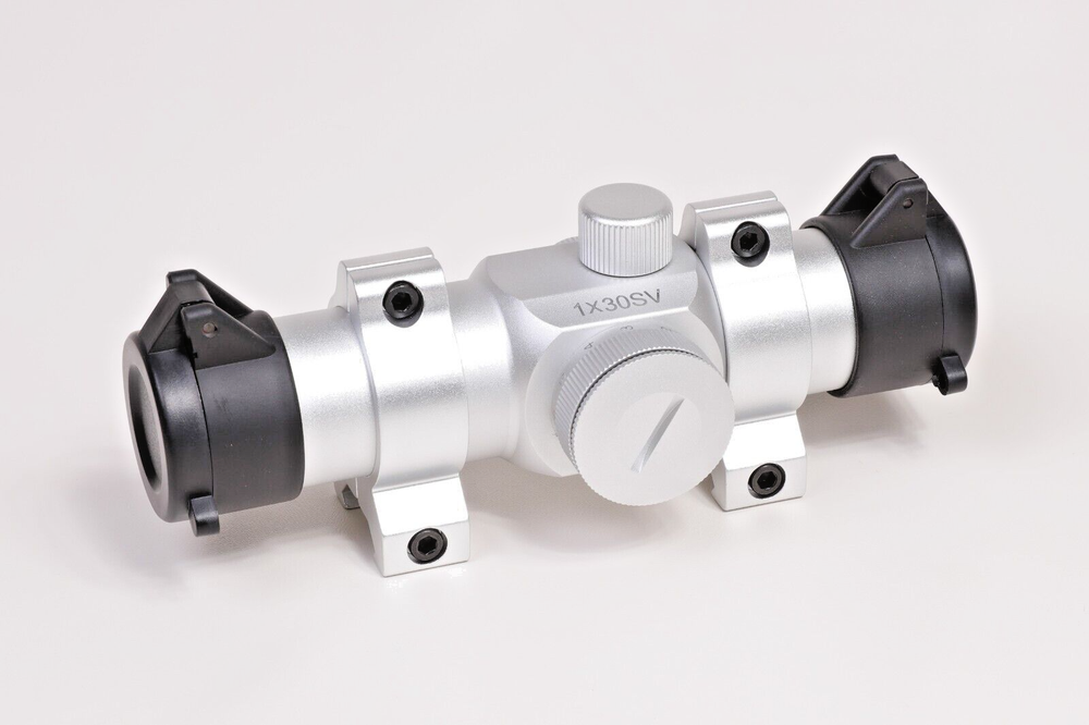 Silver Chrome 30mm Red Dot Sight Revolver Pistol Scope w/ Vertical Split Ring
