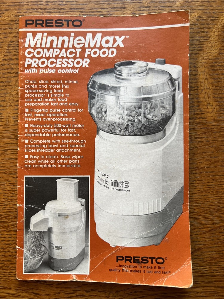 Presto Minnie Max Compact Food Processor Replacement Instruction Book Manual