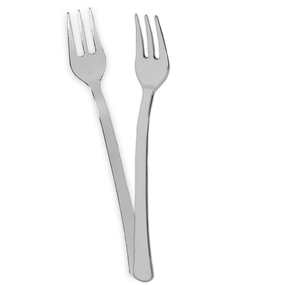 Plastic Mini Appetizer Forks Value Pack - 100 Count Silver Forks for Appetize...