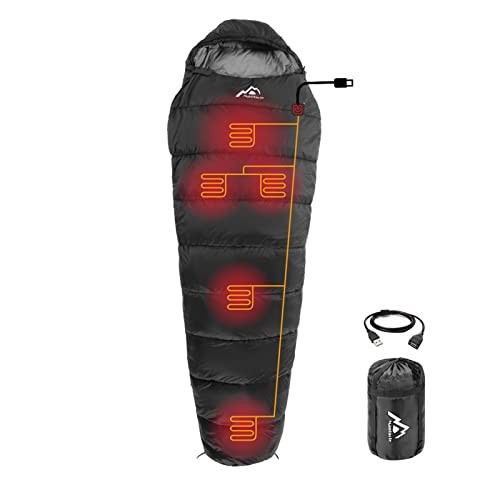 Heated Sleeping Bag 5pcs Multi USB Power Support Heating Mummy-Black-USB
