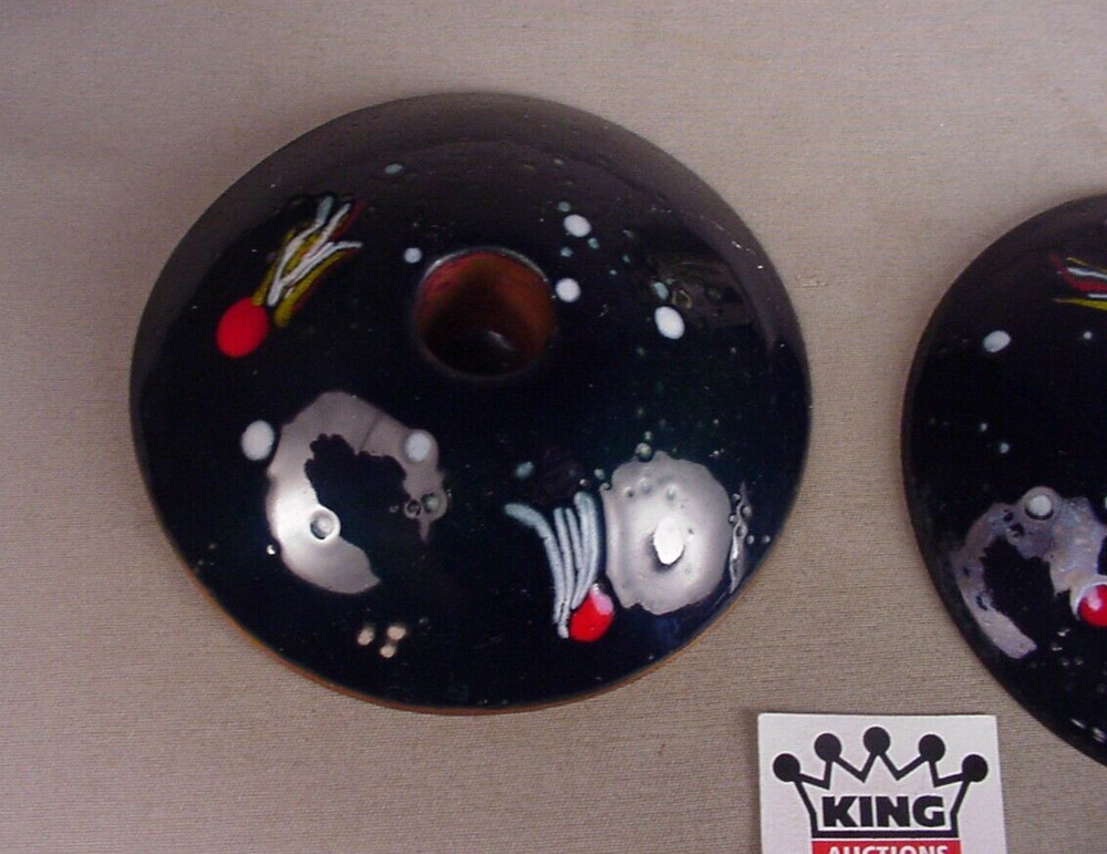 Vintage Copper Candle Holders Enamel Atomic Space Age MCM Comets Asteroids
