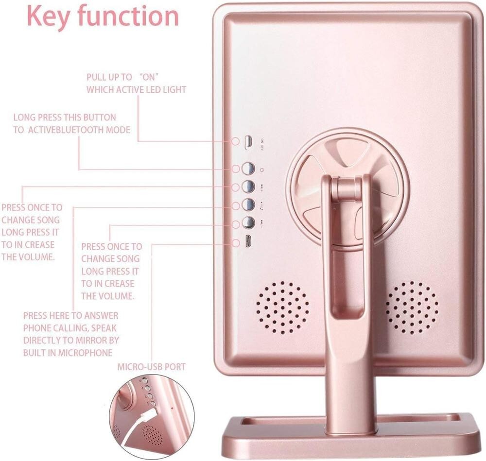 LED Lighted Make up Vanity Mirror Bluetooth 360° Adjustable Rotation Dimmable