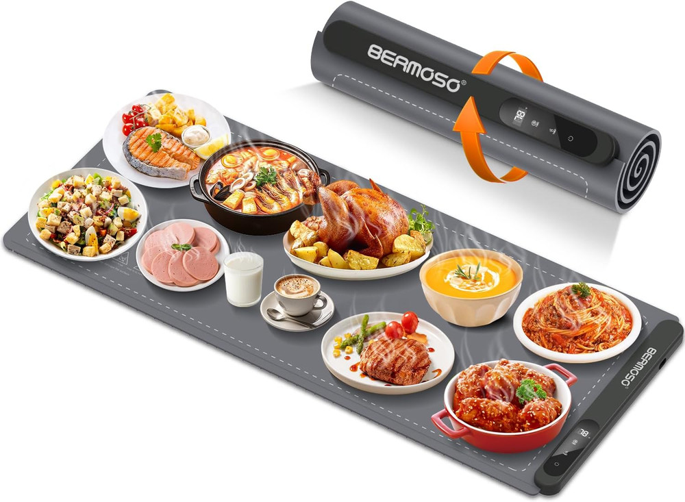 Extra Large Graphene Food Warming Mat - 6 Temp Settings & Timer, Portable Use