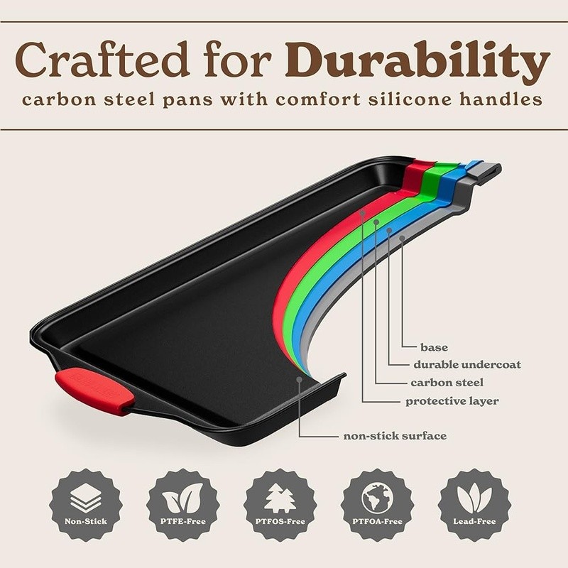 Stackable Non Stick Bakeware Set Heavy Duty Silicone Handles Nesting Baking Pans