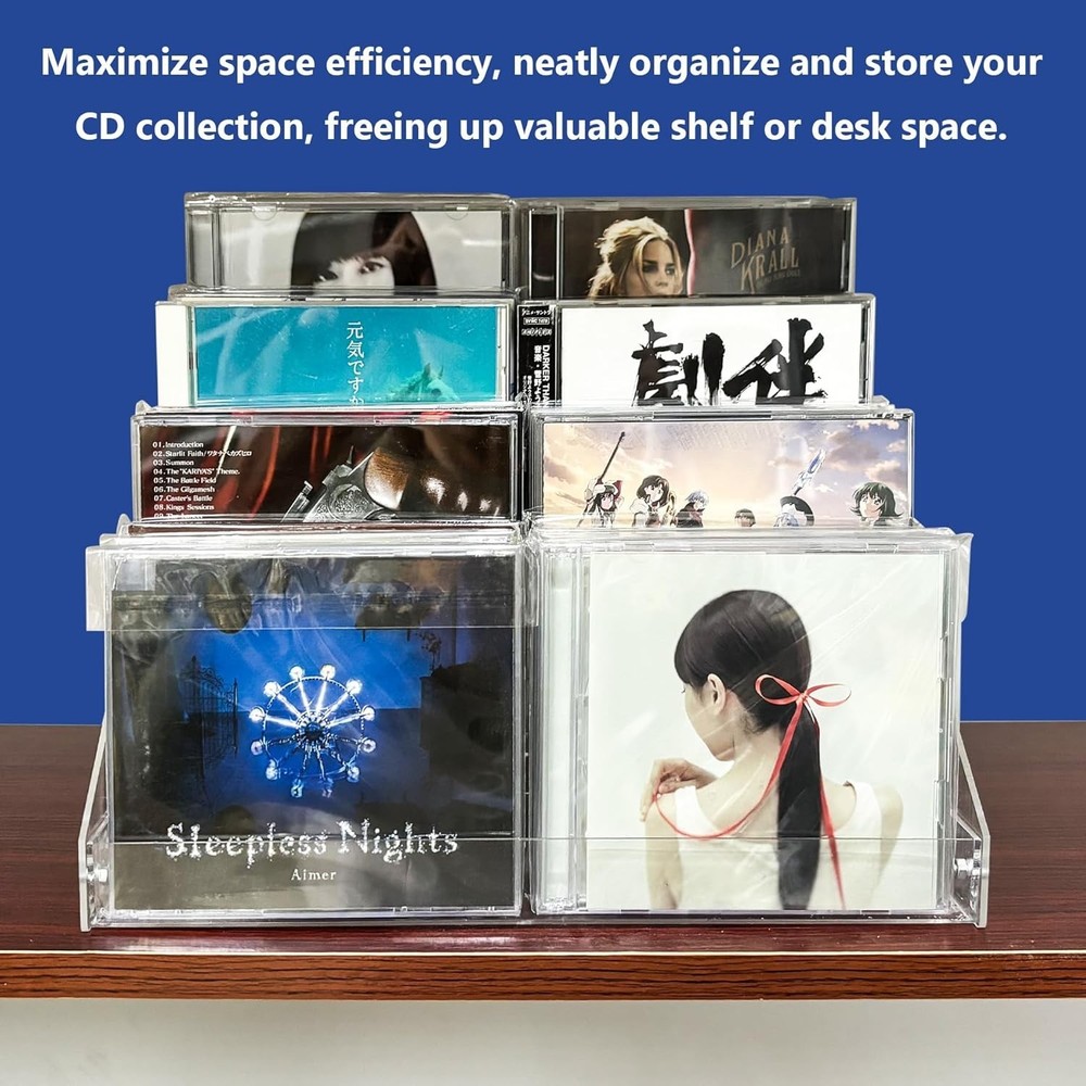 Stackable CD/DVD Multimedia Holder Media Storage Rack Clear Plastic 32 CD Holder
