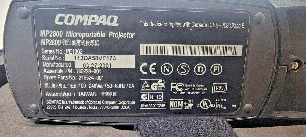 Compaq MP2800 Micro-portable Digital Multimedia Video DLP Projector