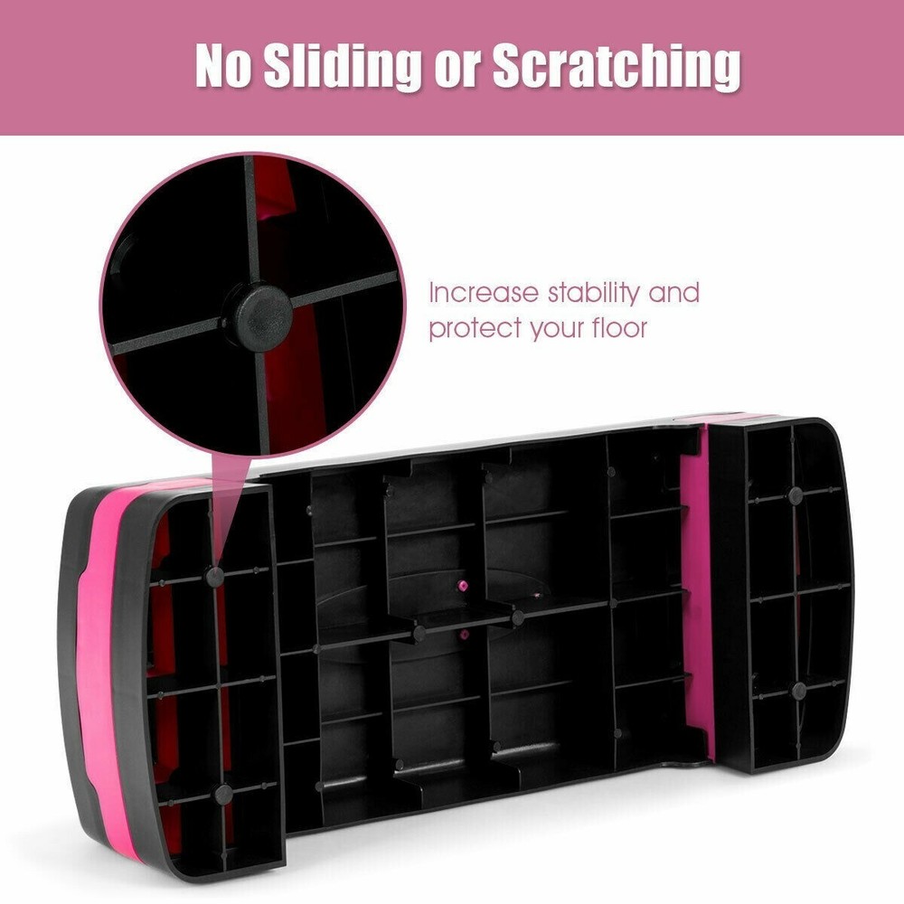 26" Height Adjustable Aerobic Exercise Step Deck with Risers and Non-Slip Surfac