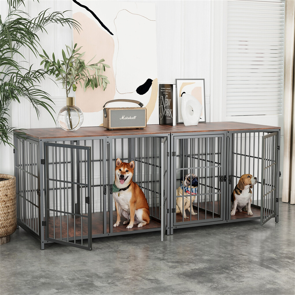 Indestructible Wooden Dog Crate Furniture with Divider for 2 Dogs Cage End Table
