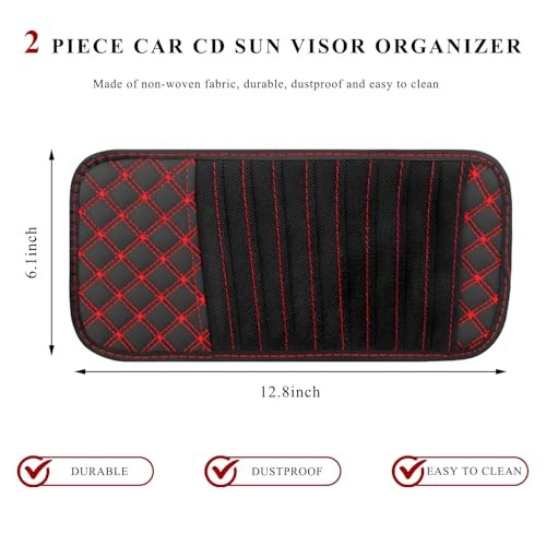 2 PCS Car CD Visor Storage Cases, Large Capacity Auto Sun Visor DVD Holder Red