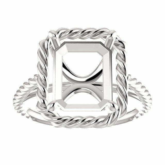 Sterling Silver Emerald Cut Solitaire Ring Setting - Lasso Rope Style Ring Mount