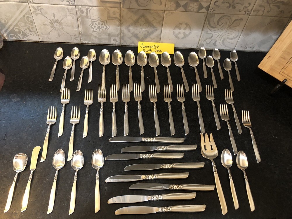 Vintage Oneida Community South Seas Silverplate Flatware Set 50 Pc