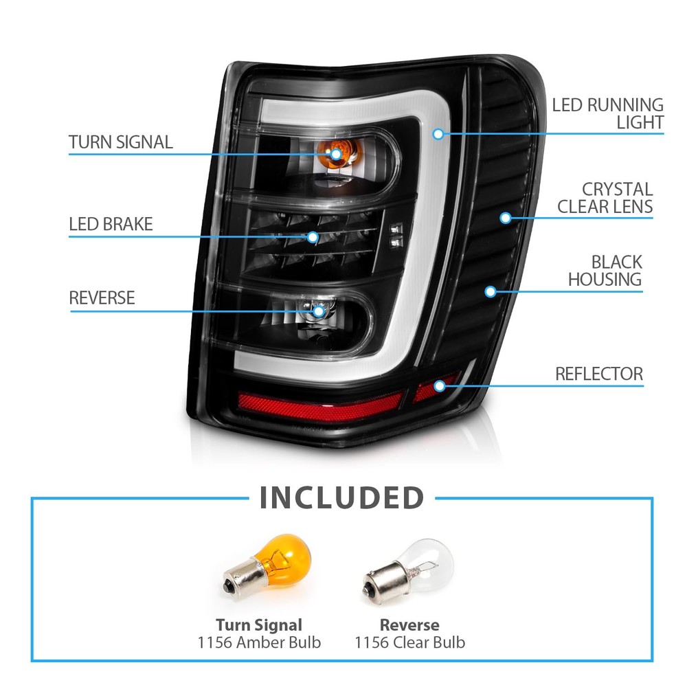 1999-2004 Grand Cherokee C-Type LED Black Tail Lights Set