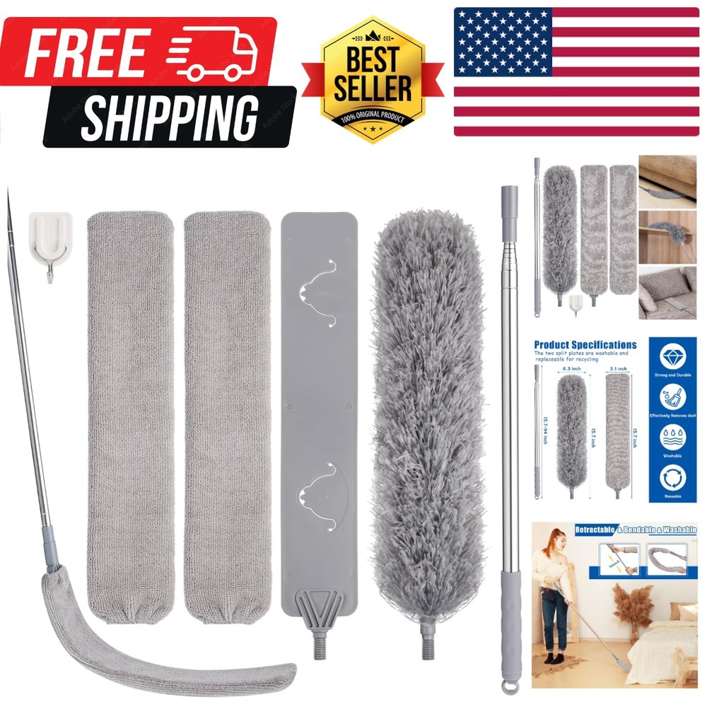 Feather Duster Set 4 Pieces, 30-100 inch Microfiber Retractable Gap Duster fo...