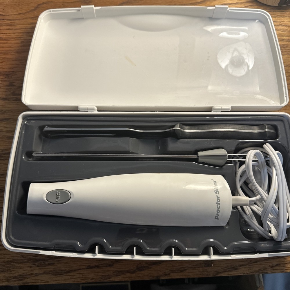 Proctor Silex Carving Knife & Fork  Meat Bread Slicer  with Storage Case - White