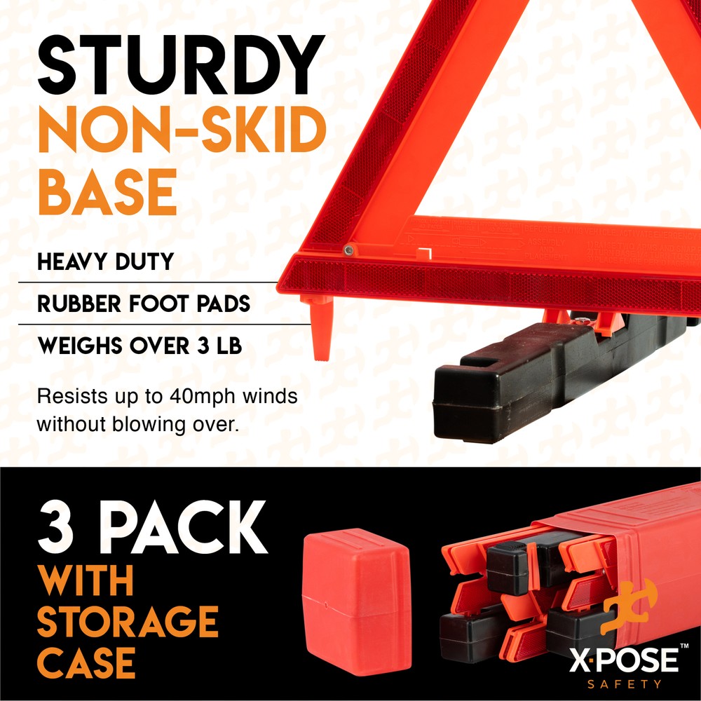 Reflective Emergency Triangles 3 Pack - Roadside Car Safety and Warning Tool