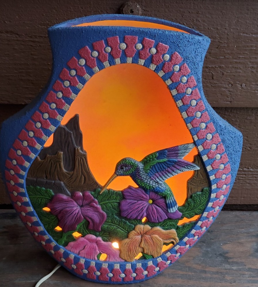 Handmade Hummingbird Southwest Shadowbox Lamp Signed 68" Cord Inline Switch