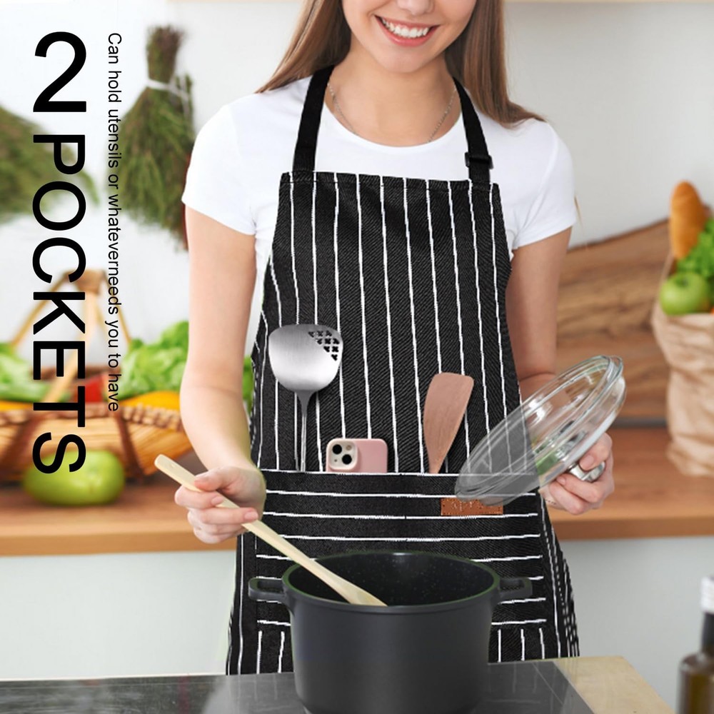 2 Pack Kitchen Cooking Aprons Adjustable Bib Soft Chef Apron with Pockets