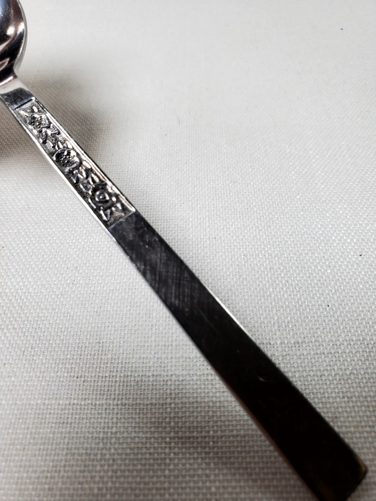 Vintage Stainless Steel Teaspoon Floral Panel Pattern Replacement Flatware Japan