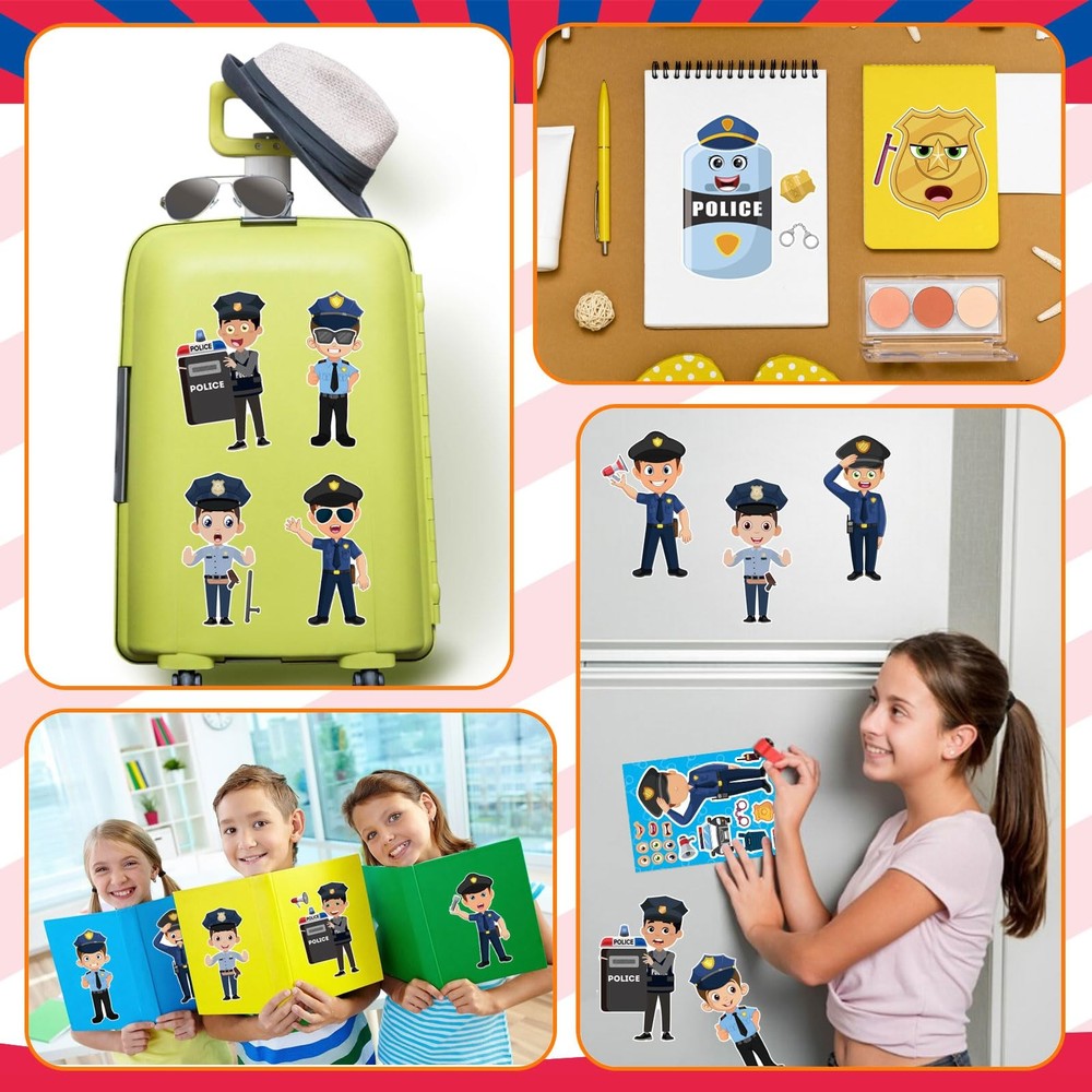 24 Sheets Make Your Own Policeman Stickers, Make-a-face