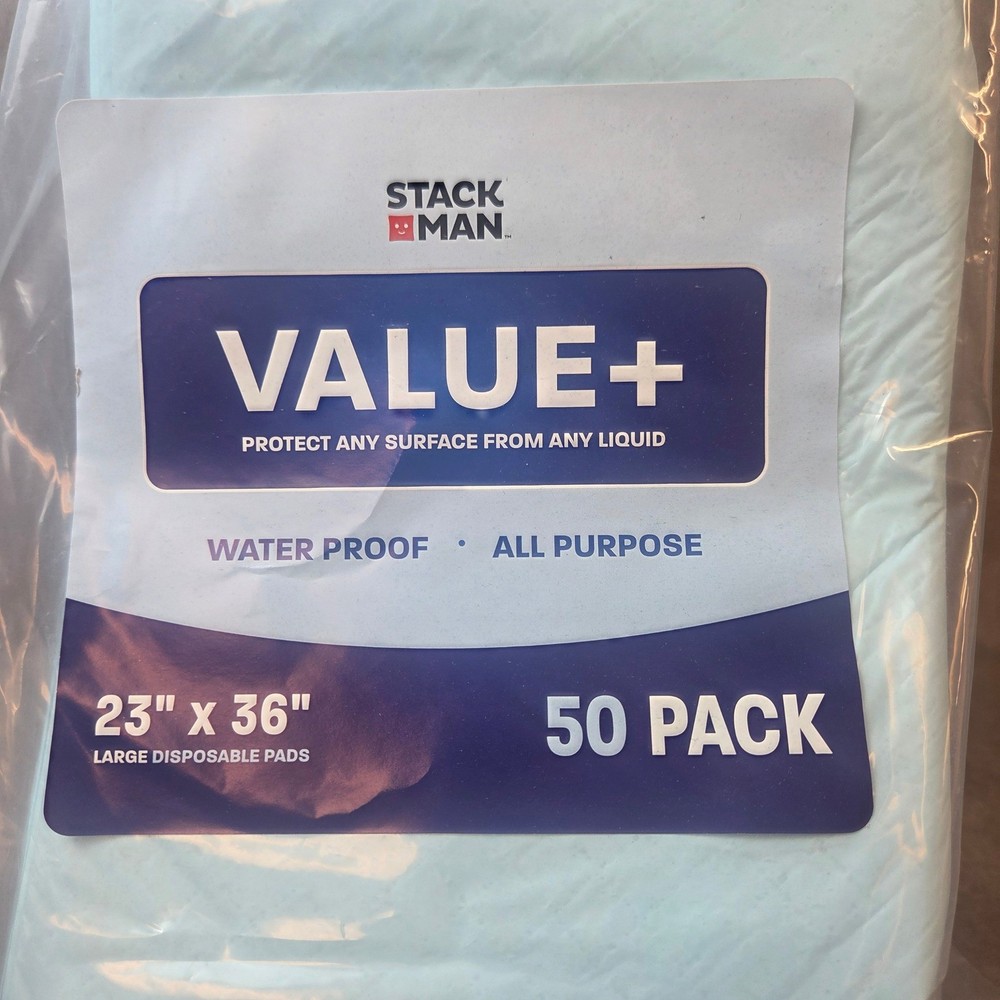 Stack Man Value+ 23x36 Large Disposable Pads Waterproof Underpads 50 Pack Blue