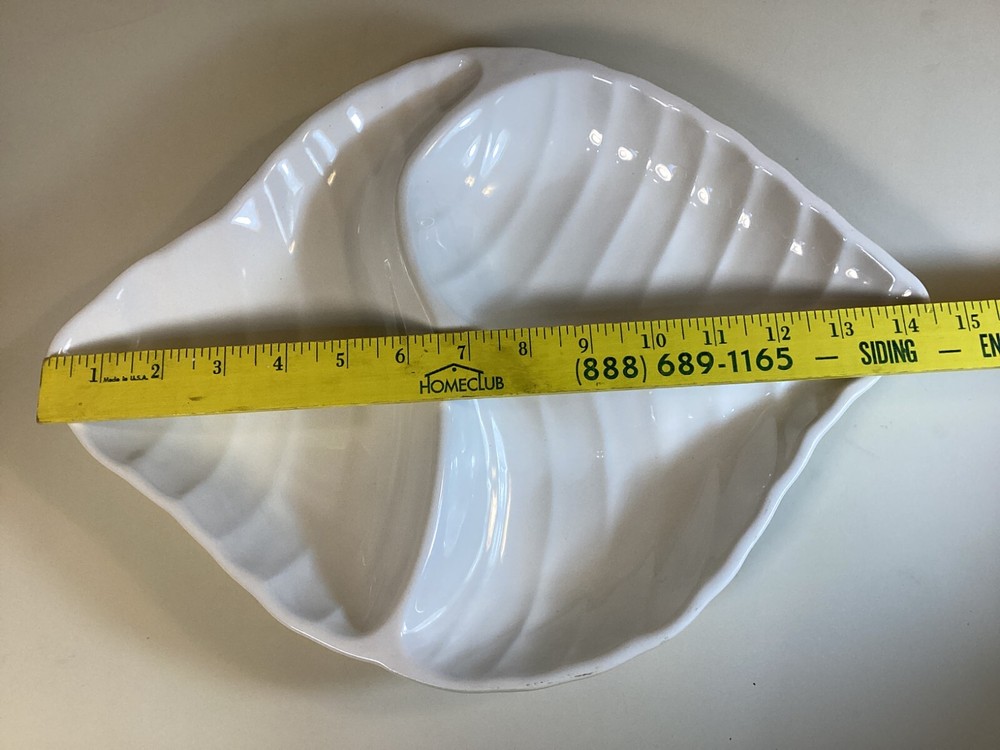 Japan White Seashell Ceramic Serving Platter 14.5" Dips Appetizers Chips Fruit