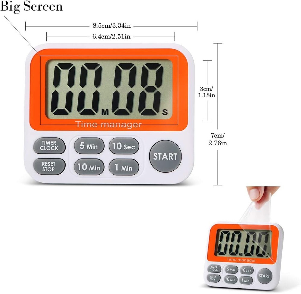 Magnetic Clock Digital Small for Fridge Stove with Clip Kitchen Timer Black
