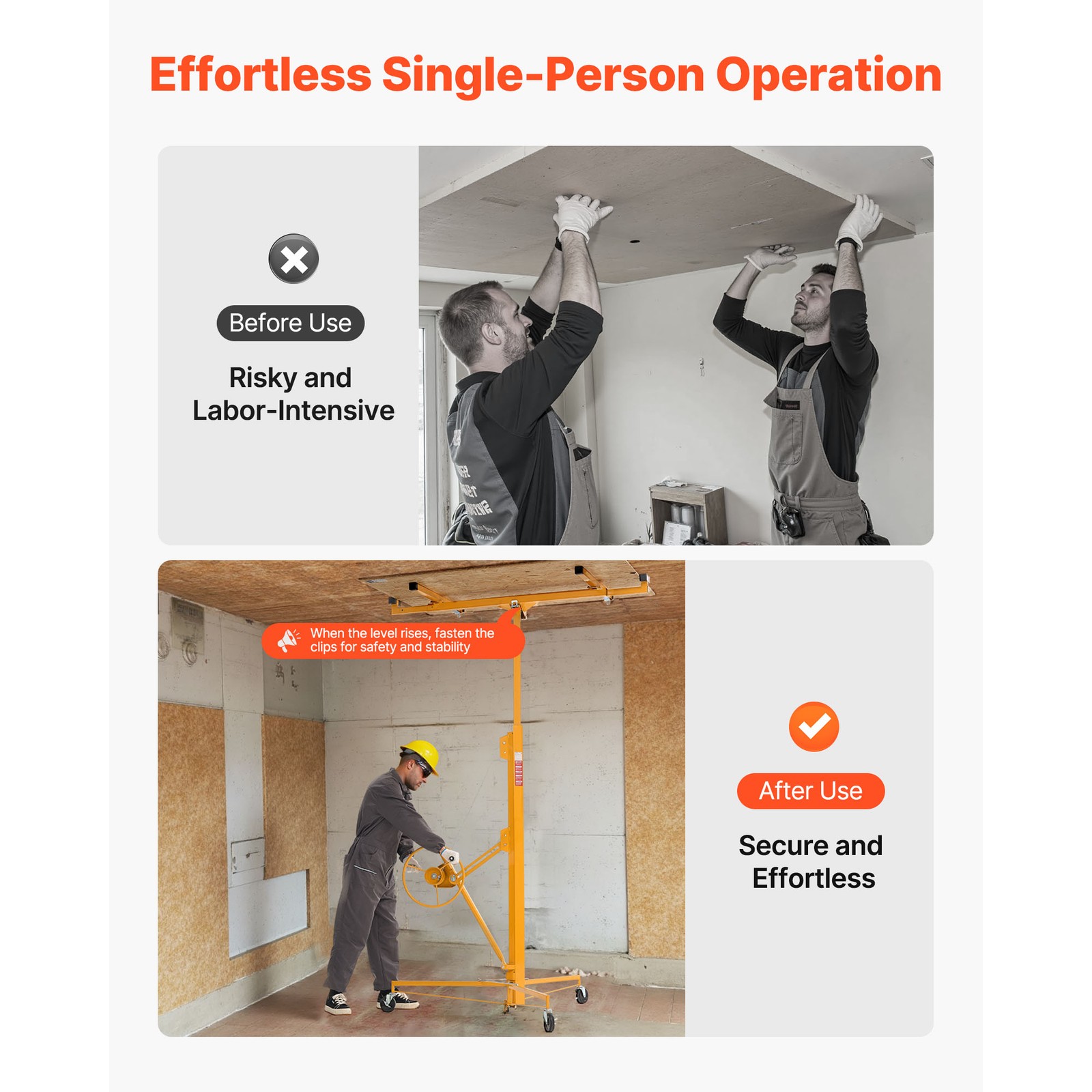 Uimoso 16Ft Drywall Lifter Sheetrock Hoist Lift Adjustable arm & Lockable Wheels