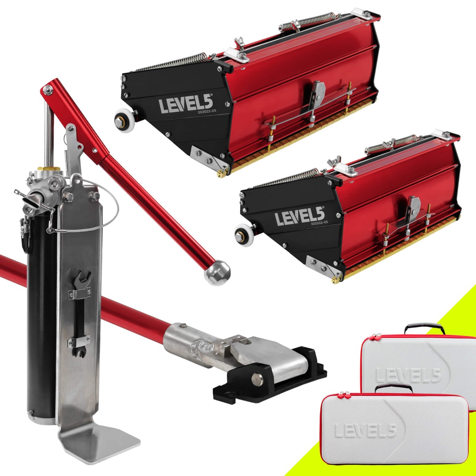 LEVEL5 Drywall Tools Set 10" + 12" MEGA Flat Boxes w/ 42" Handle, Pump  | 4-628