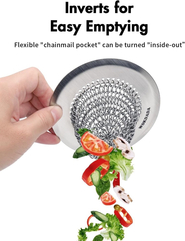 Reversible Chain Mesh Sink Strainer - Rust-Proof & Dishwasher Safe for Easy Care