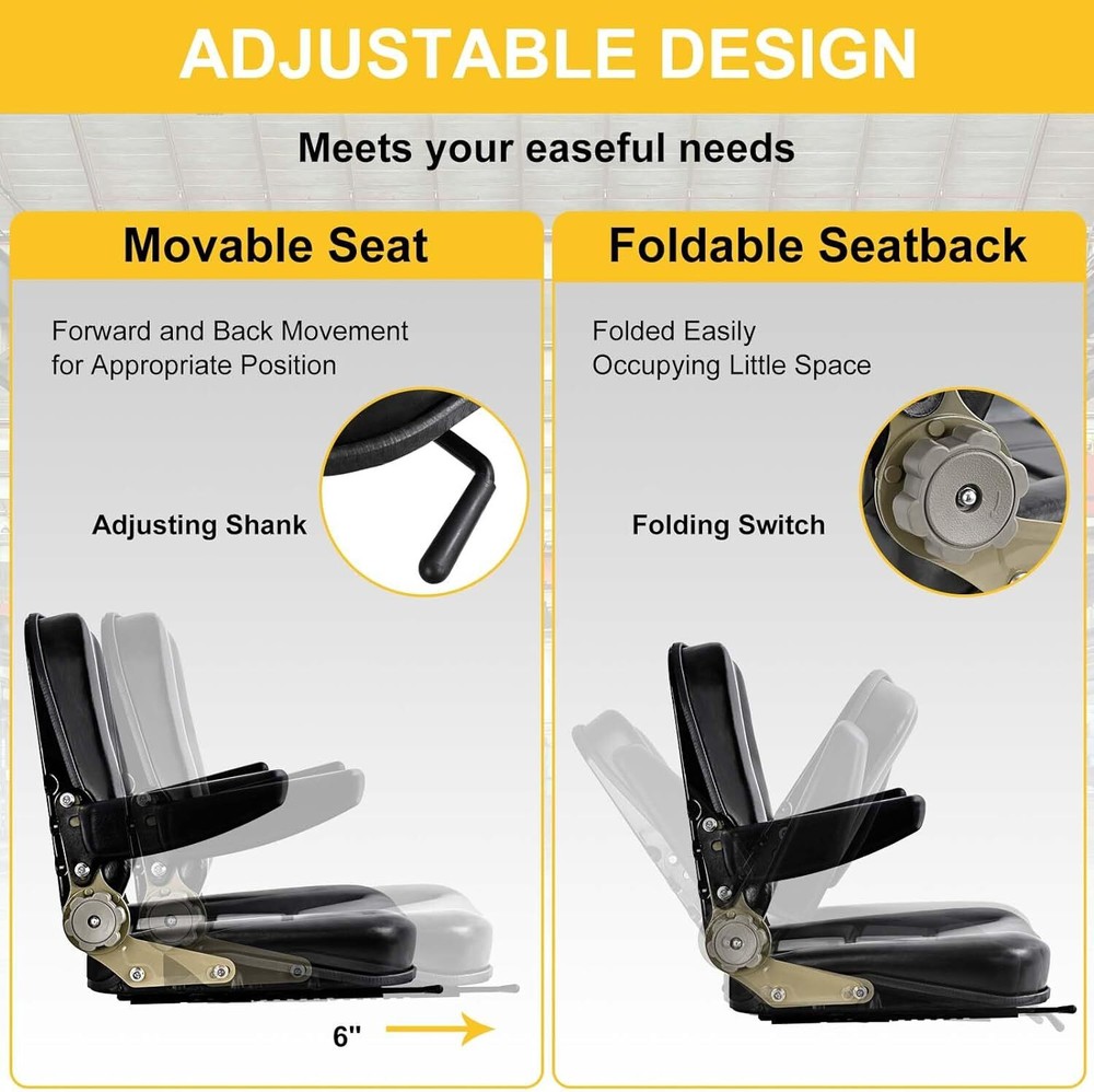 Ergonomic Universal Forklift Seat Adjustable Backrest&Armrest Heavy Machinery