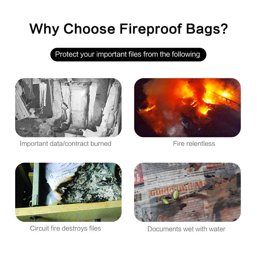 2000℉ Fire Proof Money Bag Fireproof Document Pouch Waterproof Safe Cash Large