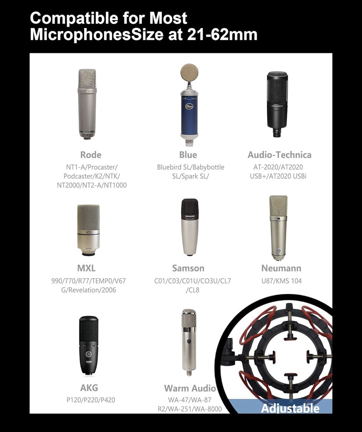 Universal Microphone Shock Mount with Pop Filter- Anti Shock Mic Mount