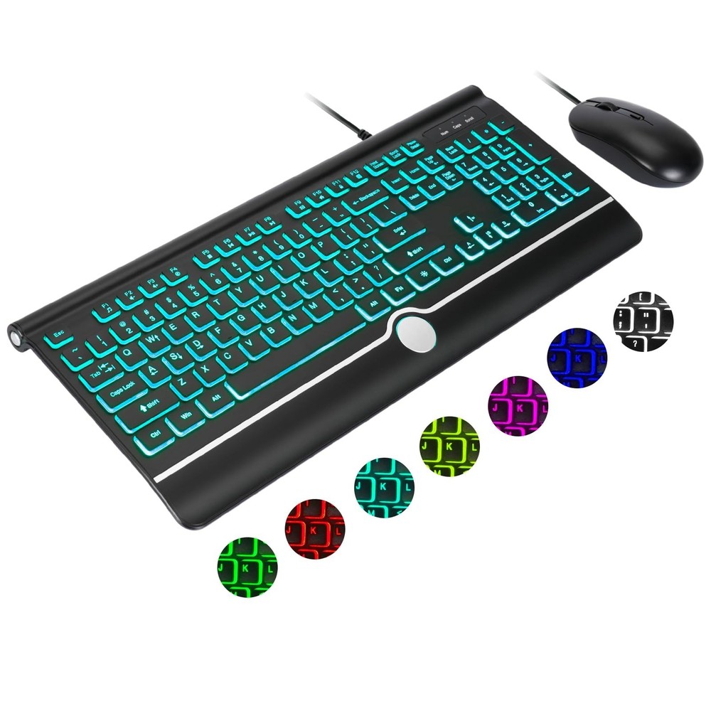 Wired Keyboard and Mouse Combo, Backlit Computer Keyboards with Wrist Rest, L...