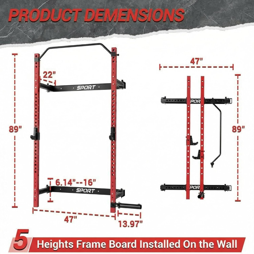 Foldable Squat Rack: 1000 LBS Capacity, Space-Saving with Pull-Up Bar & Landmine