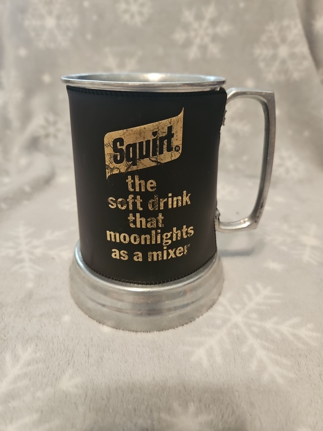 Vintage Squirt Soda Wrapped Aluminum Glass Bottom Tankard Mug