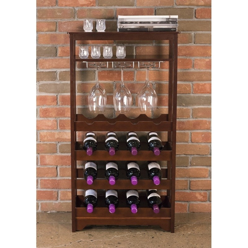 39.75" Brown Tall Rectangular Compact 16-Bottle Wine Rack Freestanding