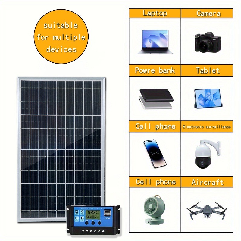 Solar Panel 1 or 2 with Charge Controller Portable Kit for Camping Off Grid