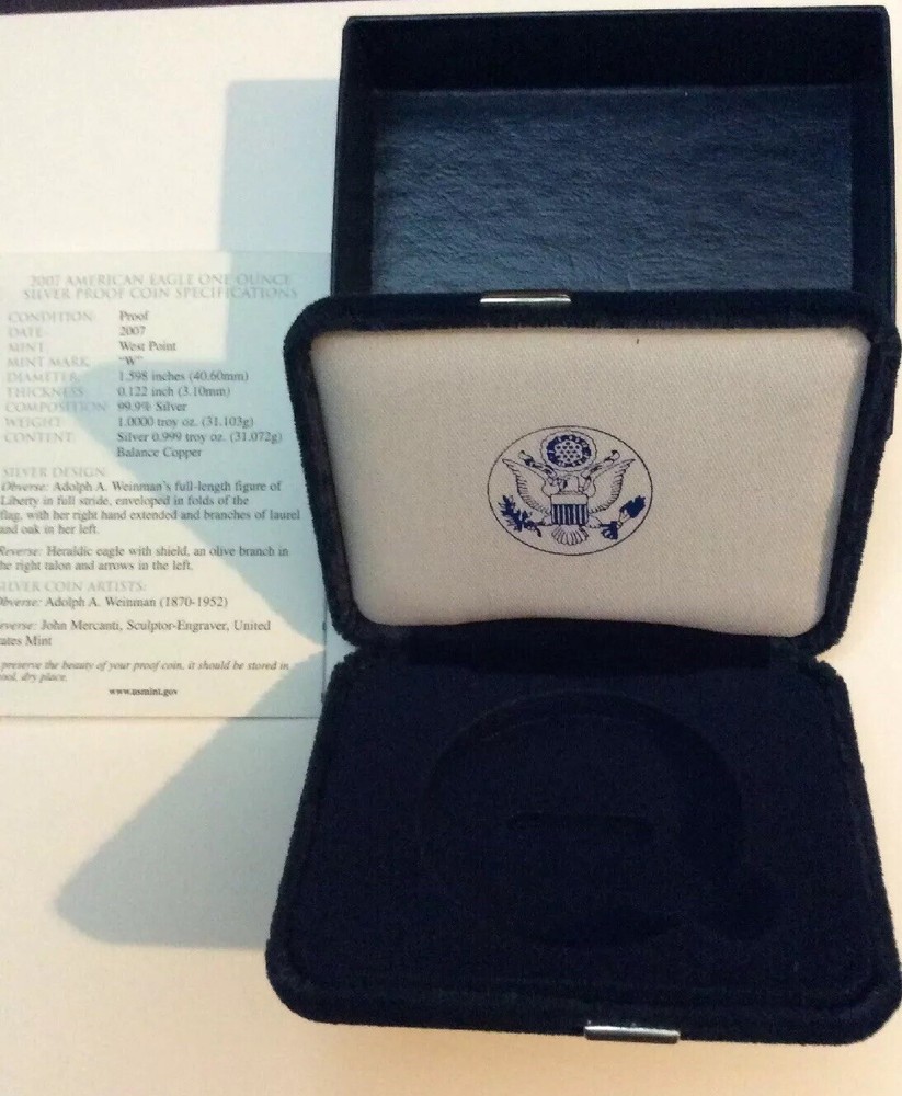 2007 W Silver Eagle Proof Empty Box With COA No Coin Or Capsule Z76