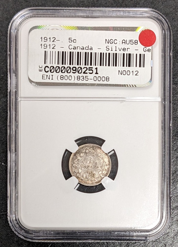 1912 Canada Silver George V 5 Cent NGC AU 58
