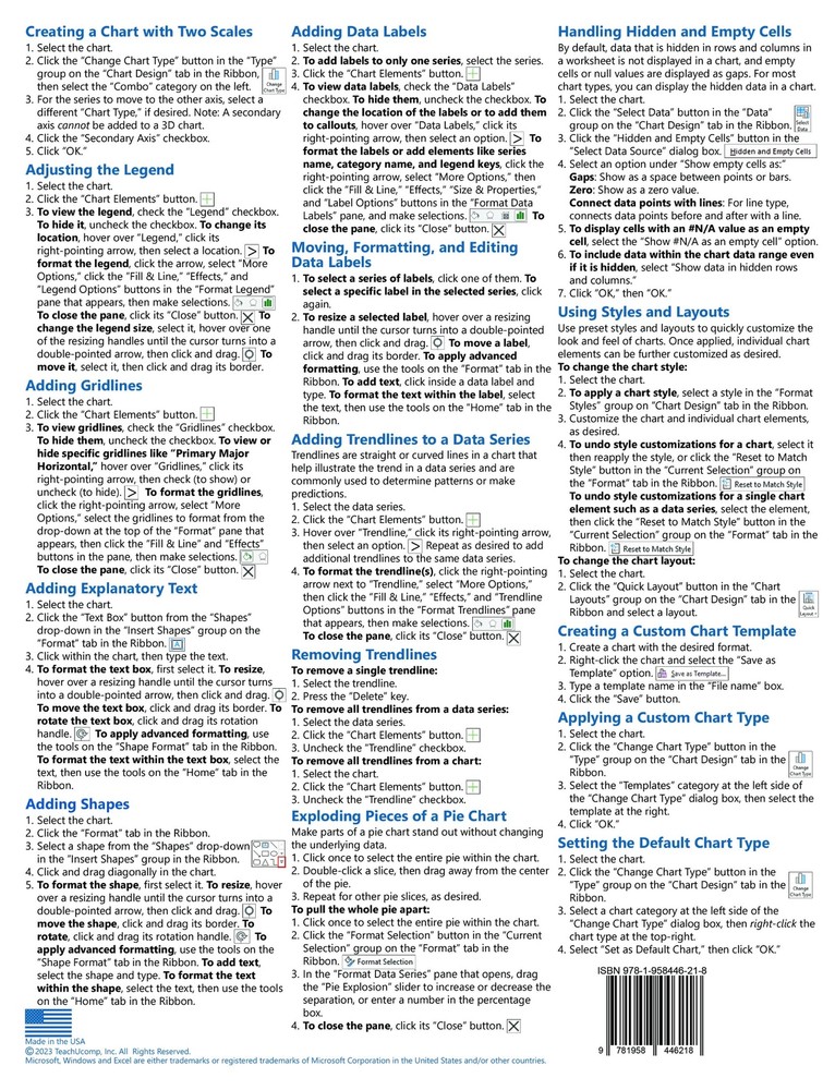 Microsoft Excel Tables PivotTables & Charts Quick Reference Training Cheat Sheet