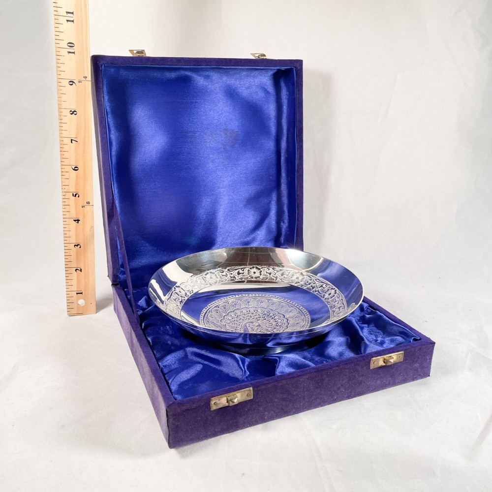 Silver Plated Peacock Design Bowl in Presentation Box