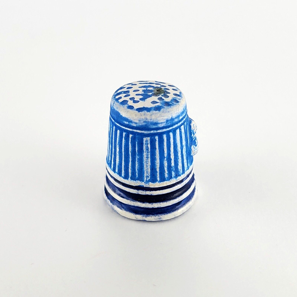 Thimble Blue & White Handmade Painted Embossed Human Figure Porcelain Ceramic