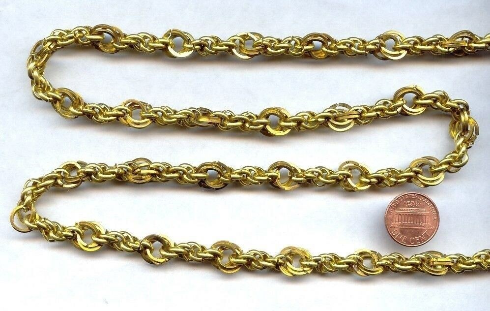 3 FEET VINTAGE JAPAN BRASS HAND MADE FANCY LARGE CABLE ROPE LINKED CHAIN W842