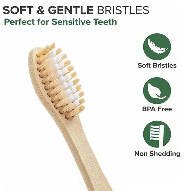 Bamboo Toothbrushes 10 Pack Biodegradable Soft Medium Charcoal Bristles